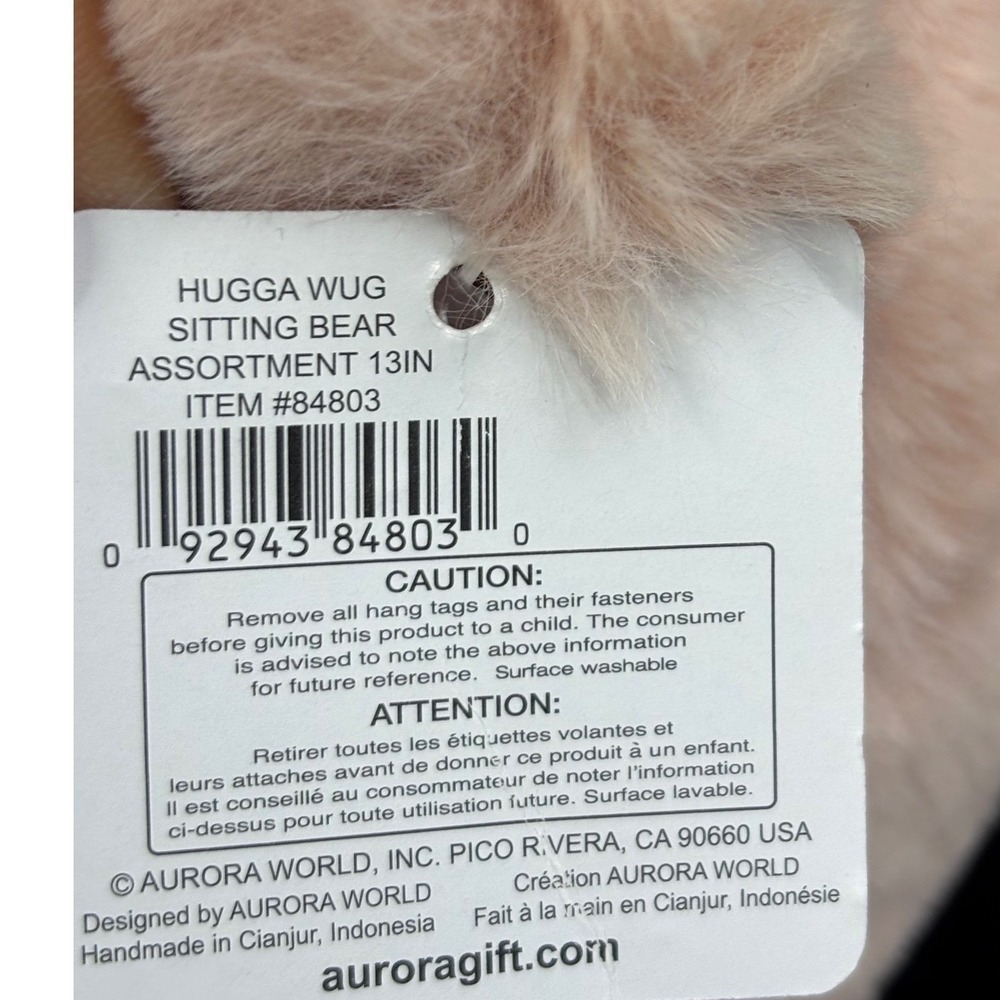 Aurora World Hugga Wug Soft Sitting Bear Pink Plush Stuffed Animal 13 inch NWT - Picture 6 of 6